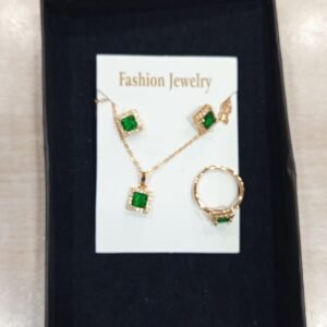 Green Stone Fashion Jewelry Set – Gold Tone