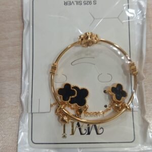 Gold-Tone Black Clover Bracelet & Earrings Set