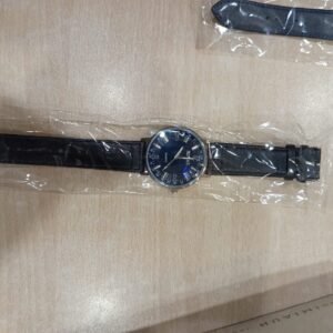 Blue Dial Quartz Watch with Black Leather Strap