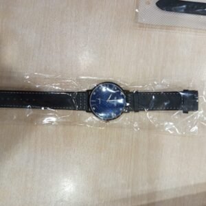 Analog Quartz Watch with Black Leather Strap