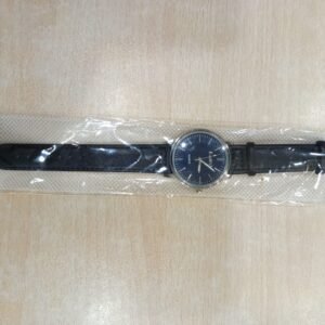 Blue Dial Quartz Analog Watch with Black Leather Strap