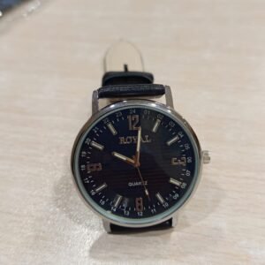 Royal Black Quartz Watch – Elegant Analog Wristwatch with Classic Leather Strap