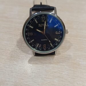Royal Quartz Watch – Black Dial & Black Leather Strap